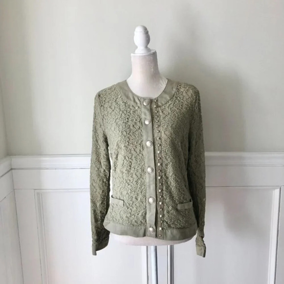 Monoreno NWT Olive Green Lace Jacket Cardigan M - Picture 2 of 5